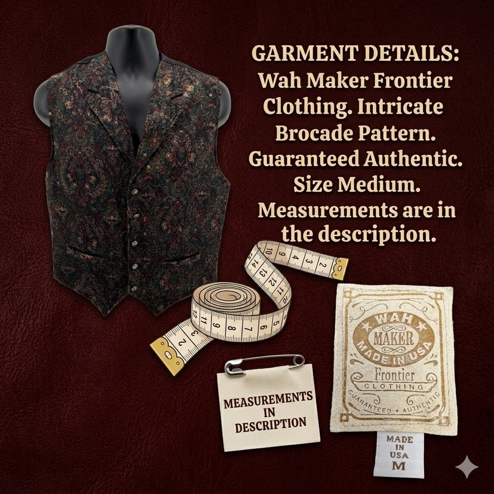 Wah Maker Frontier Vest Mens M Made in USA Western‎ Steampunk Victorian Brocade
